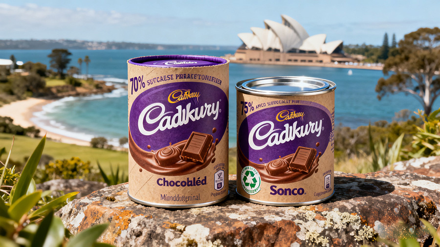 实耐格Sonoco可持续纸质包装，澳大利亚APCO包装目标，Cadbury巧克力粉包装升级，Sonoco纸底纸罐，实耐格食品纸罐定制，太仓包装 